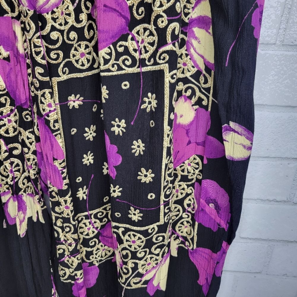 *SET* Bop Vintage Black Purple Floral Crepe Button Down Shirt And Pants - Picture 8 of 10